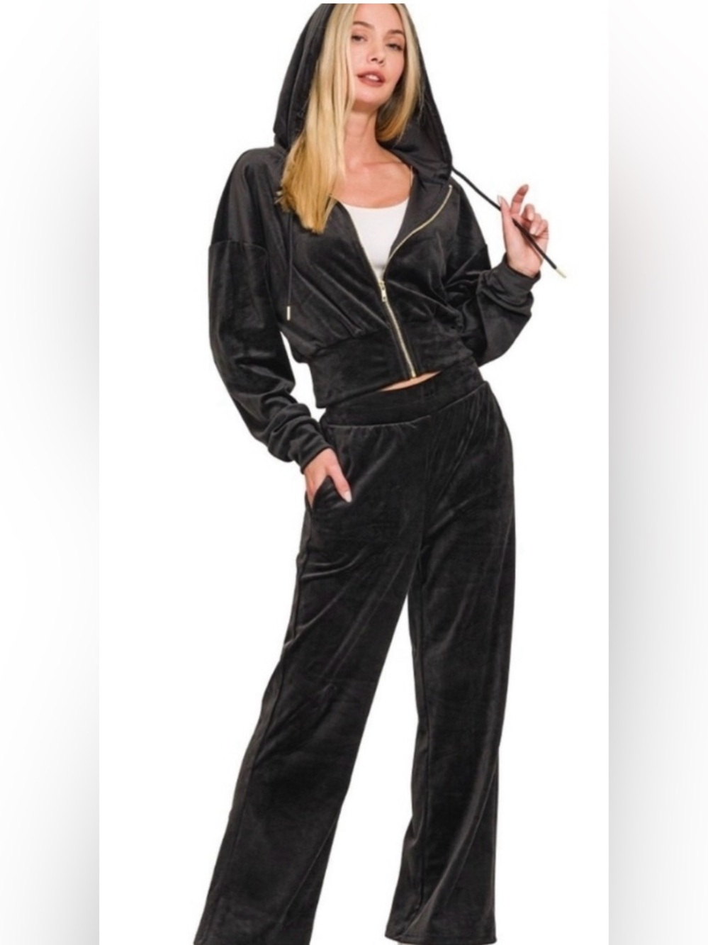 Zenana Outfitters Black Velour Track Suit NWOT 🌴